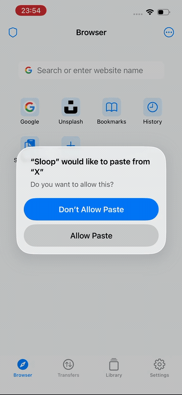 Allow paste and watch Sloop parse the link.