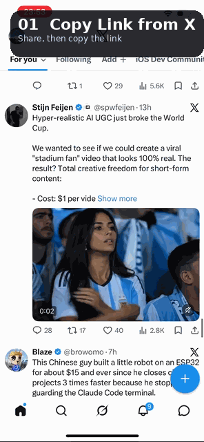 Copy the target video link from X